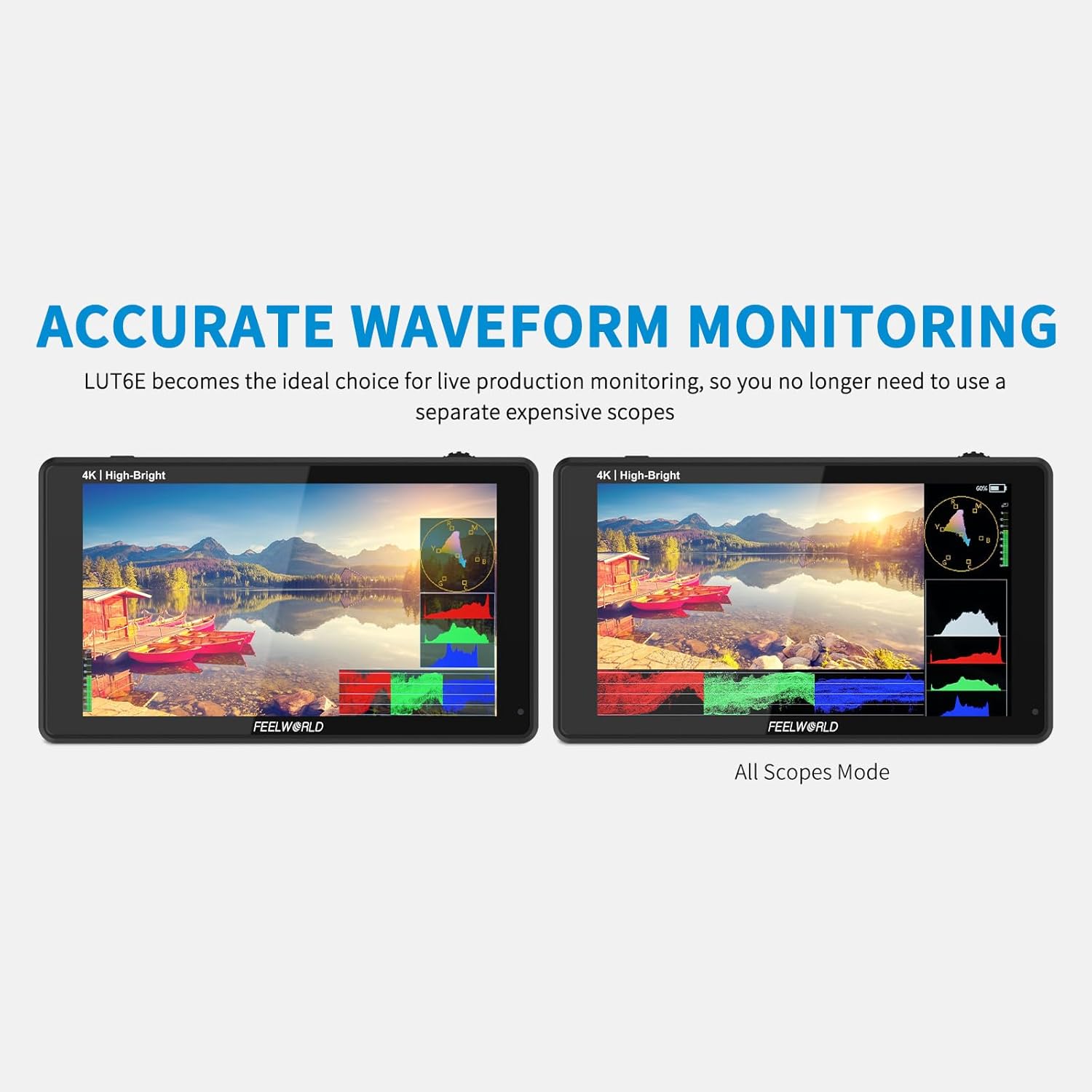 FEELWORLD 6 Inch 1600Nit Camera Field Monitor,Full HD1920x1080IPS 3D LUT Waveform Vector Scope Video Monitor 4K HDMI Input/Output for DSR Camera LUT6E