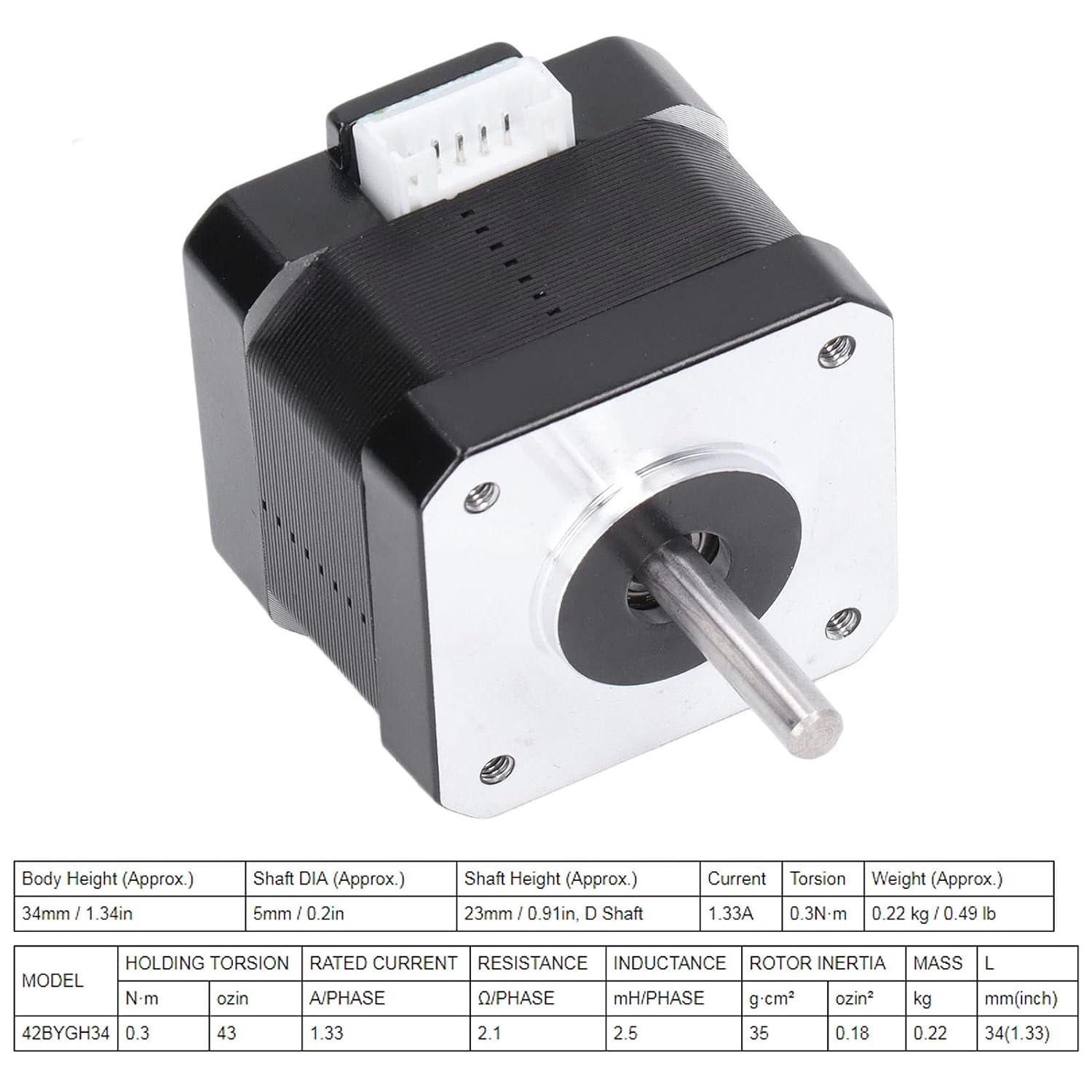 Stepper Motor, 3D Printer Stepper Motor 42 Step Dual Output Shaft D Type 1.3A 0.3N·m 2 Phase 4 Lead with Cable for CNC 3D, Mounts & Accessories: Tools & Home Improvement