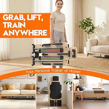 Pilates Board Reformer for Home Workout | 5-in-1 Equipment with Dual & Split Foot Pads, Smooth Sliding Rail, Adjustable Headrest (110-190cm) | Core & Full-Body Training Equipment