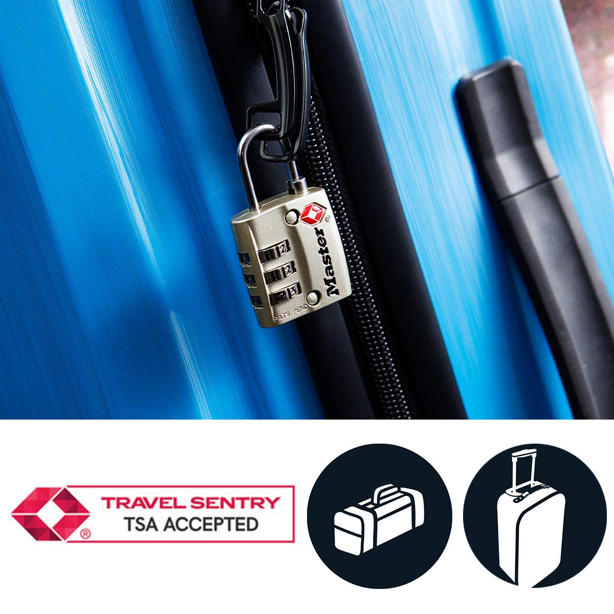 Master Lock 4680EURDNKL kłódka podróżna z certyfikatem TSA, szara, 5,5 x 3 x 2,6 cm