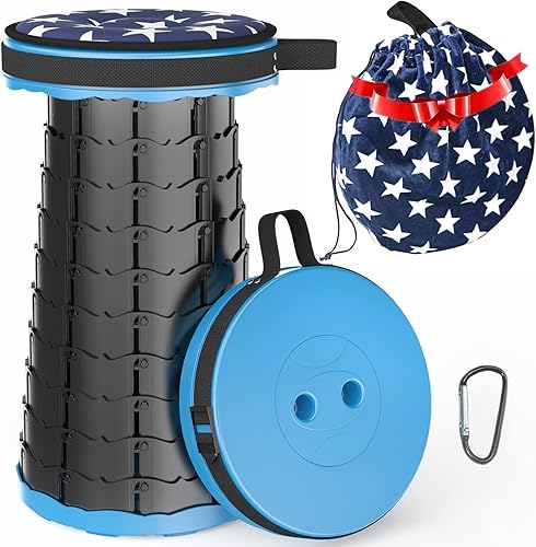 ALEVMOOM Taburete telescópico mejorado con cojín de asiento y bolsa, taburete plegable retráctil para adultos, carga máxima de 500 libras, más