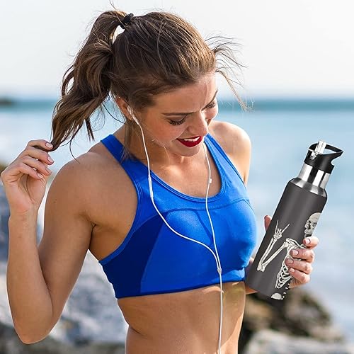 Miniatura 6 de Botella de agua con diseño de bandera estadounidense con tapa con pajilla, de acero inoxidable de 20 onzas, con aislamiento que mantiene el calor y