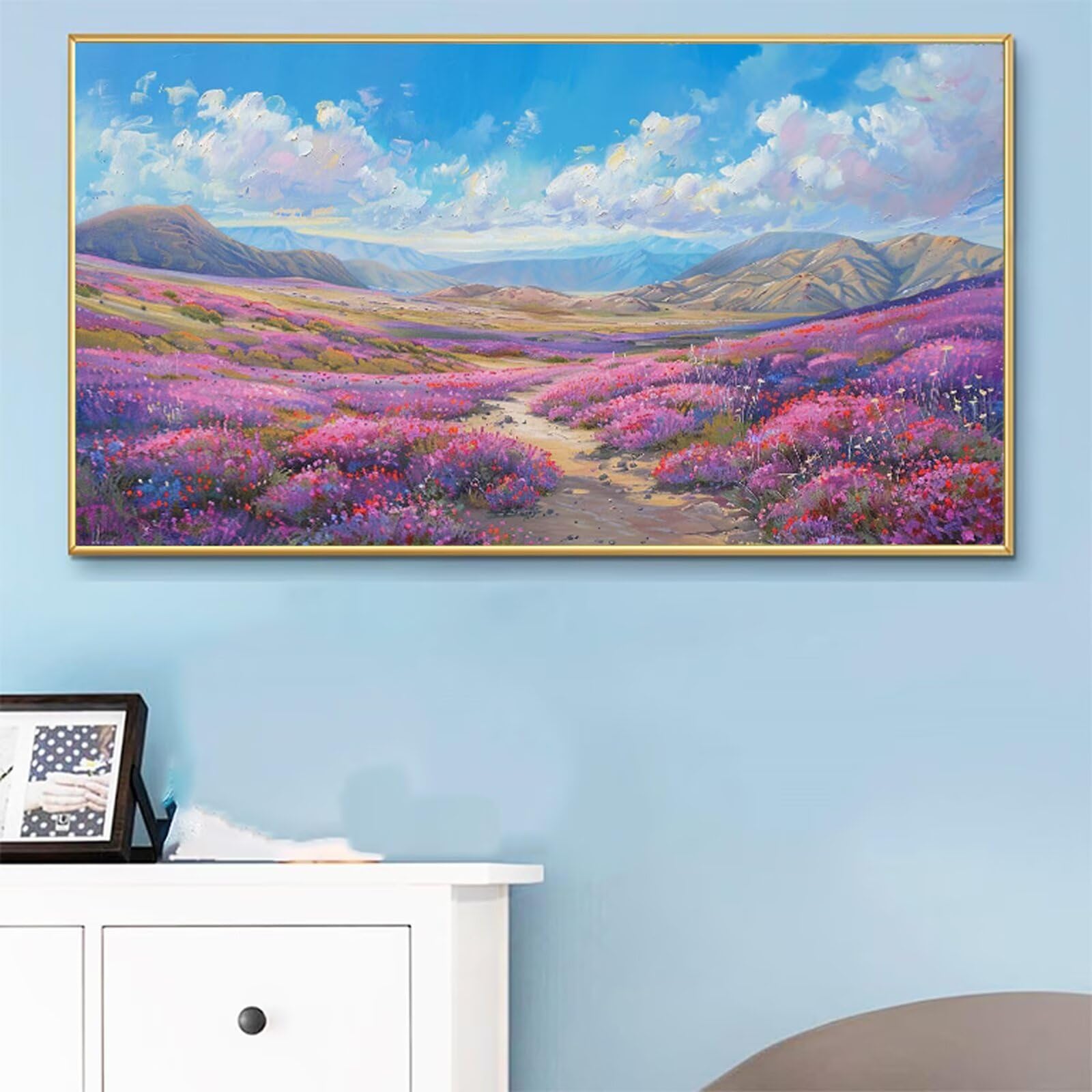 Malen Nach Zahlen Erwachsene Lila Malen Nach Zahlen Blume DIY Paint by Numbers für Anfänger Mit 3-Pinseln und Acrylfarbe, Ohne Rahmen, Malen-Nach-Zahlen Set für Wand Deko Wohnzimmer 90x180cm RB-401