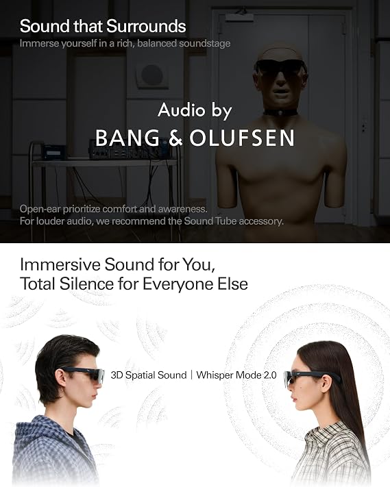 RayNeo Air 4 Pro AR/XR Glasses, HDR10 Display, Vision 4000 Chip, 201 Virtual Cinema, Audio by Bang & Olufsen, 3D Movies & Gaming Smart Glasses for iPhone 17,16,15/Android/Mac/Steam Deck/PS4/5