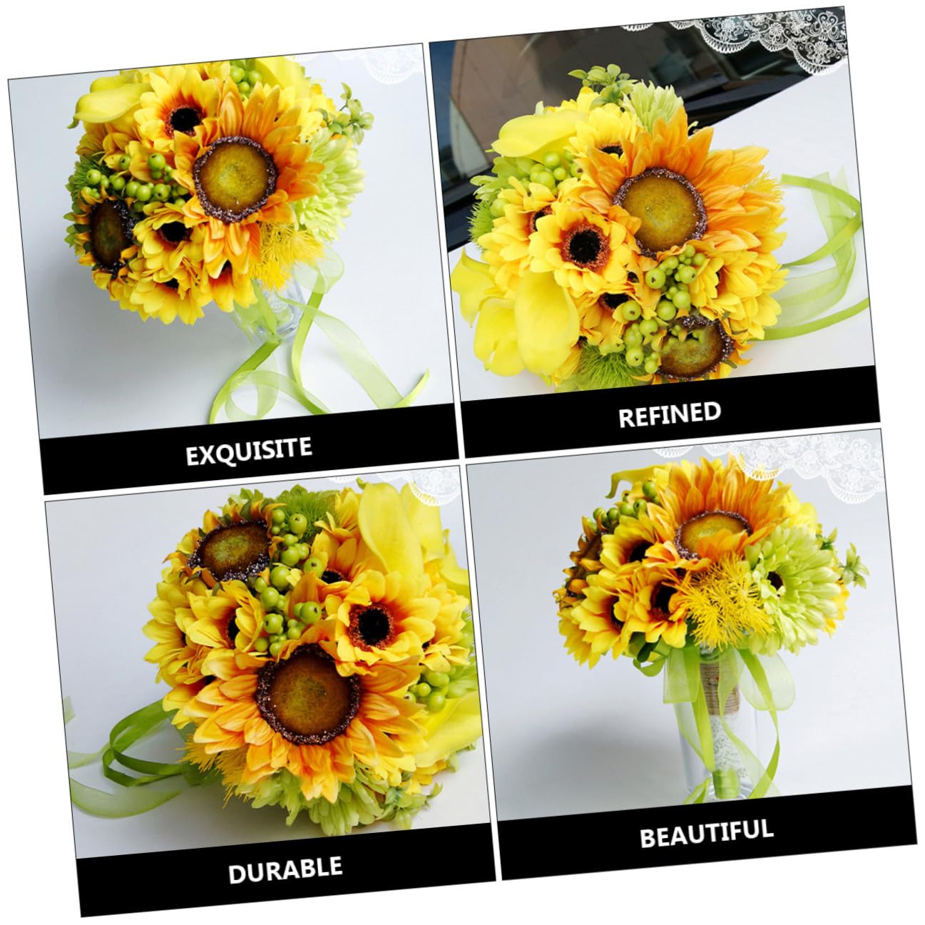 Homoyoyo Hochzeits Deko Satz Sonnenblumenstrauß Imitation Brautstrauß Langlebig Pflegeleicht Fotorequisite für Hochzeit Party