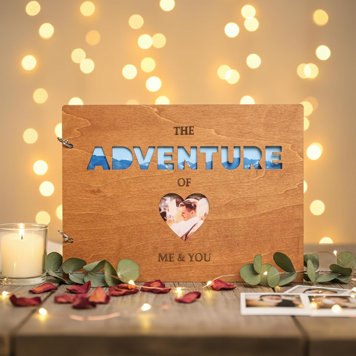 Our Adventure Book Scrapbook with Wooden Covers, Couples Scrapbook, Travel Photo Album, Couples Gifts Travel Journal, Valentines Day Gifts for Him Her, I Love you Gifts For Him
