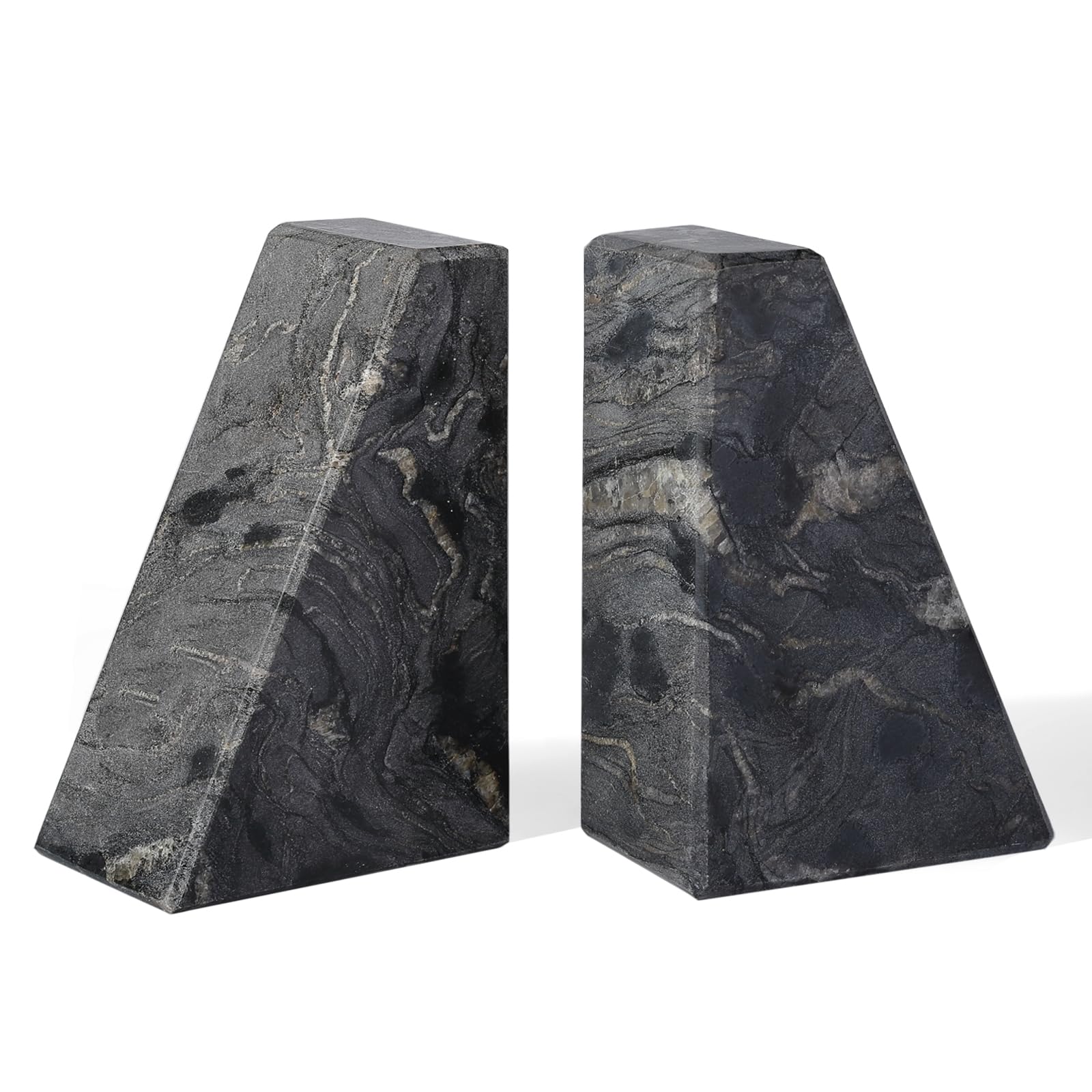 Karibiber Marble Bookends for Heavy Books, Decorative Book Ends for Shelves, Titanium Black Stone Durable and Heavy-Duty Book Ends for Hardback Books &amp; CDS, Unique Book Stopper &amp; Holder, Set of 2