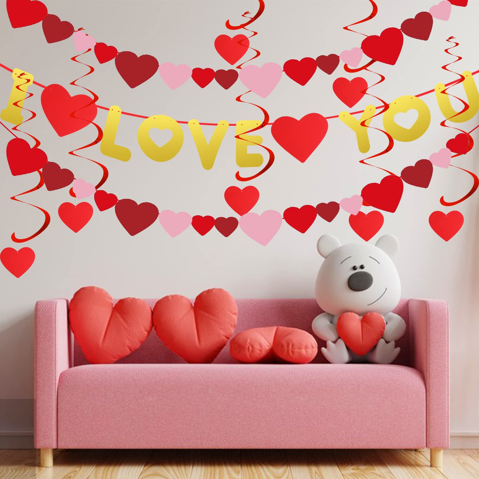 Valentinstag-Deko: 100-teiliges Set Mit Roten Glitzer-Herzwirbeln | Hängende Girlanden Für Party & Raumdekoration