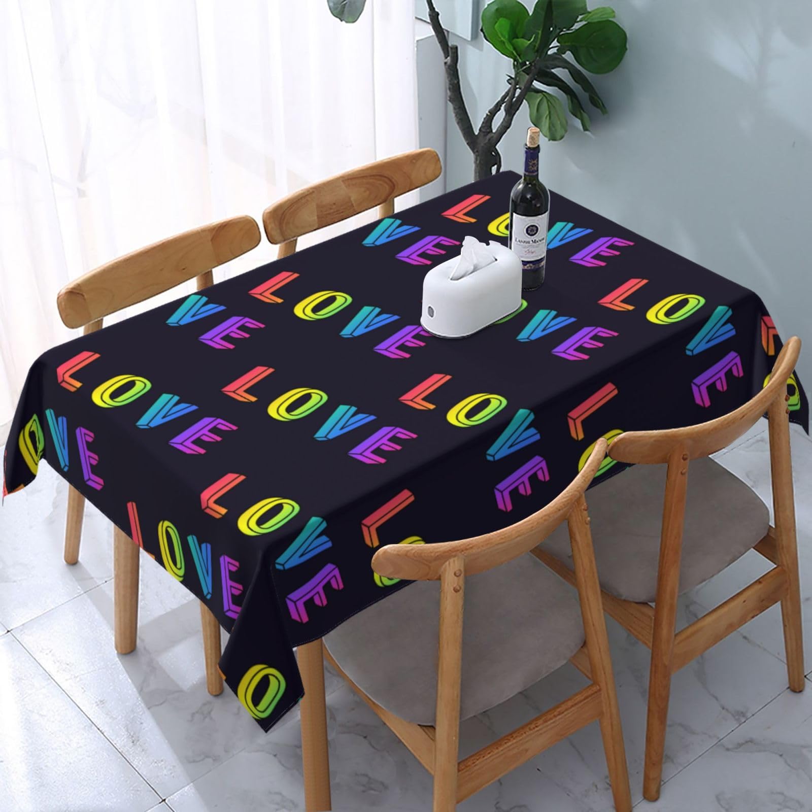 JunHeArt Pride Month Lgbtq Gay Pride Ally Tablecloth Rectangle Table Cover Washable Table Cloths Decor For Kitchen 54" X 72"
