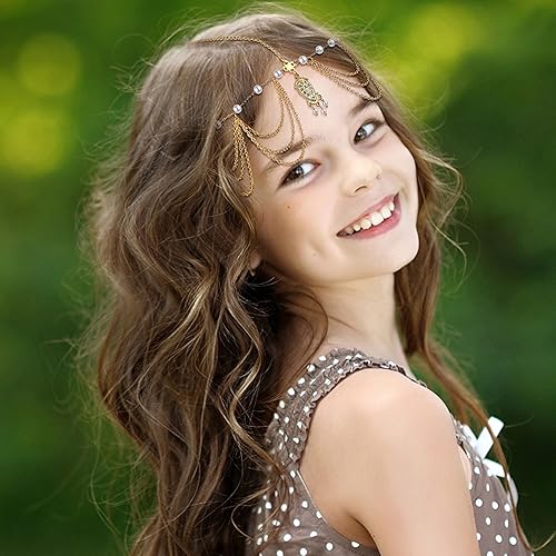 Miniatura 8 de Besteel Juego de 6 joyas para danza del vientre para mujer, chapado en oro, cadenas para la cabeza, monedas vintage, velo, collar, aretes bohemios,