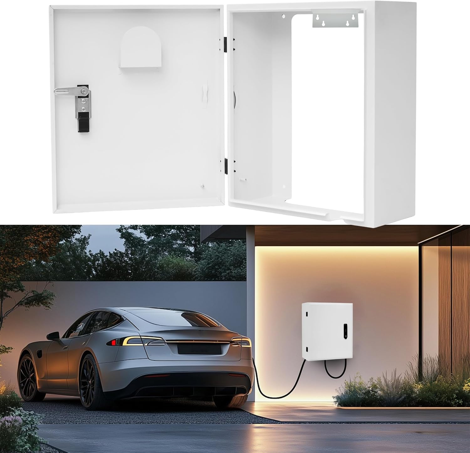 Outdoor EV Charger Enclosure Wall Mounted EV Charger Box with Lock Electric Vehicle Charging Equipment Compatible with Most EV Chargers