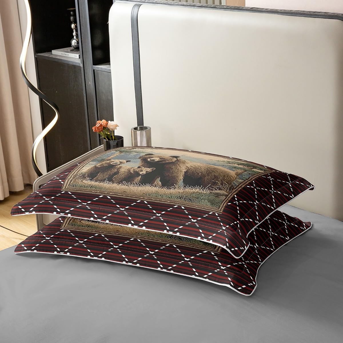 Homewish Jagd Bärenmuster Baumwollbettwäsche 135x200 Rustikale Hütte Abenteuer Bettbezug Jugendliche Land Bauernhaus Bettwäsche Geometrischer Diamant Bedding Wohndekor 2 Teilig