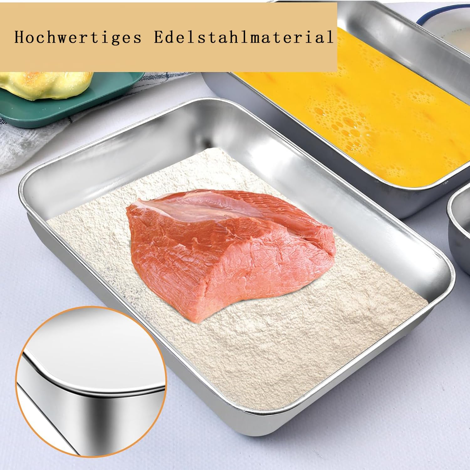 Panierschalen Set 4-tlg. Aus Edelstahl - 25x19,5x5cm Mit Zange & Stapelbar