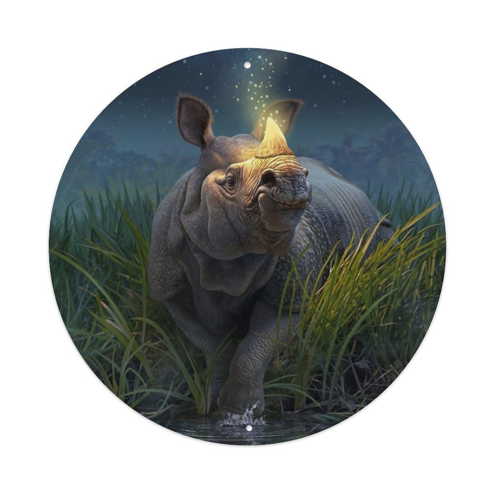 Animal Indian Rhinoceros Night Tropical Wetland Magical Starry Sky Vintage Metal Tin Sign Plaque Wall Decor for Cafe, Club Bar, Office, Garden Metal Poster 8x8Inch
