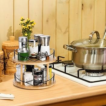 Amazon.com: Yopay Lazy Susan Organizer 2 Tier, Bamboo Rotating