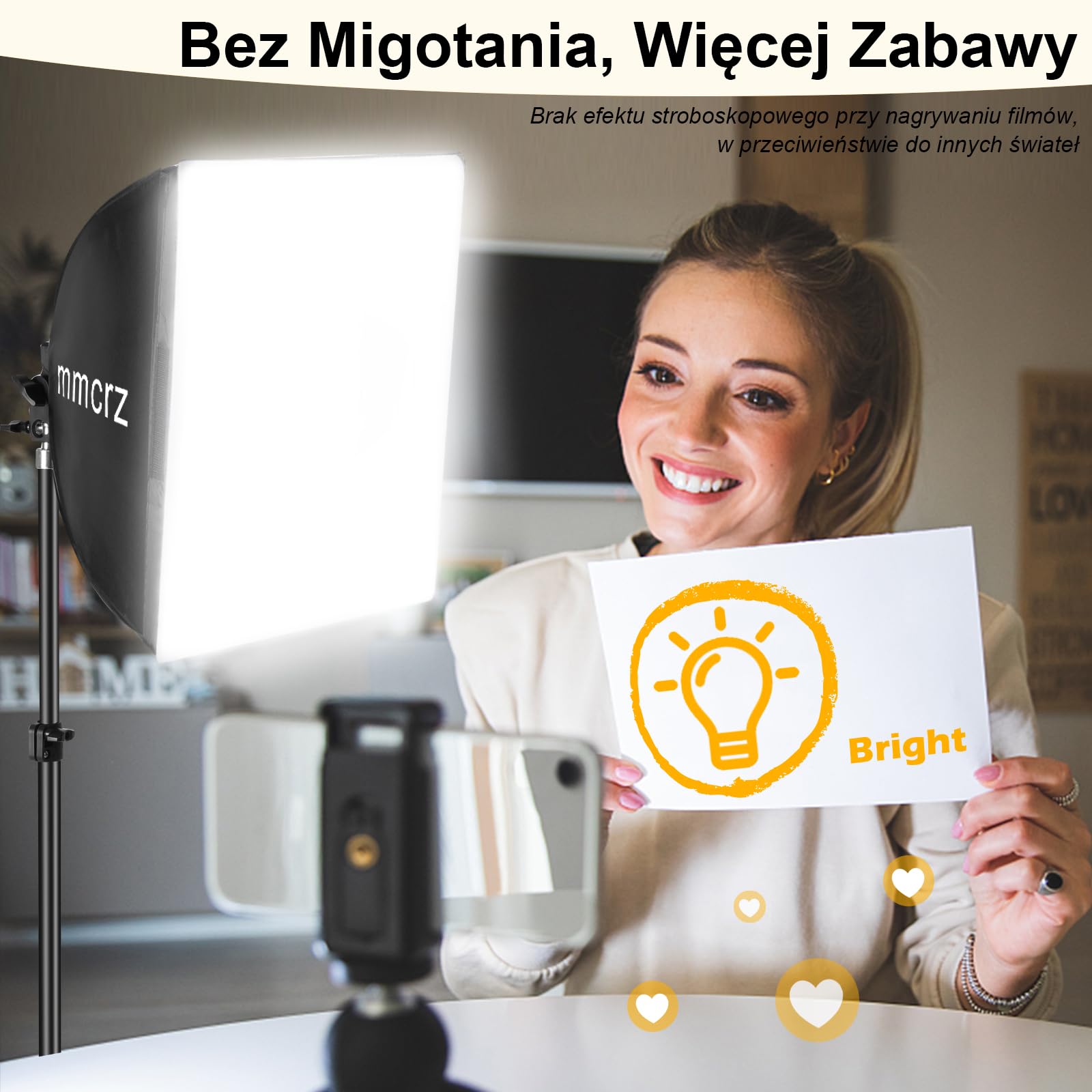 Zestaw 2 profesjonalnych lamp Softbox, 40 x 40 cm, duże lampy studyjne o mocy 85 W, 2700–6500 K, E27, oświetlenie ciągłe do fotografii / nagrywania wideo / transmisji na żywo
