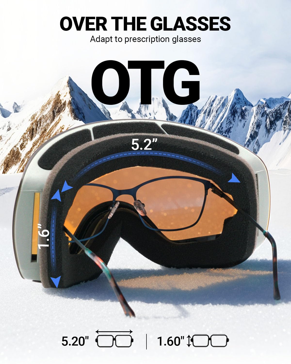 Meeloog Occhiali da sci – Senza cornice, OTG Snowboard, anti-appannamento, 100% protezione UV400, occhiali da neve per uomo e donna