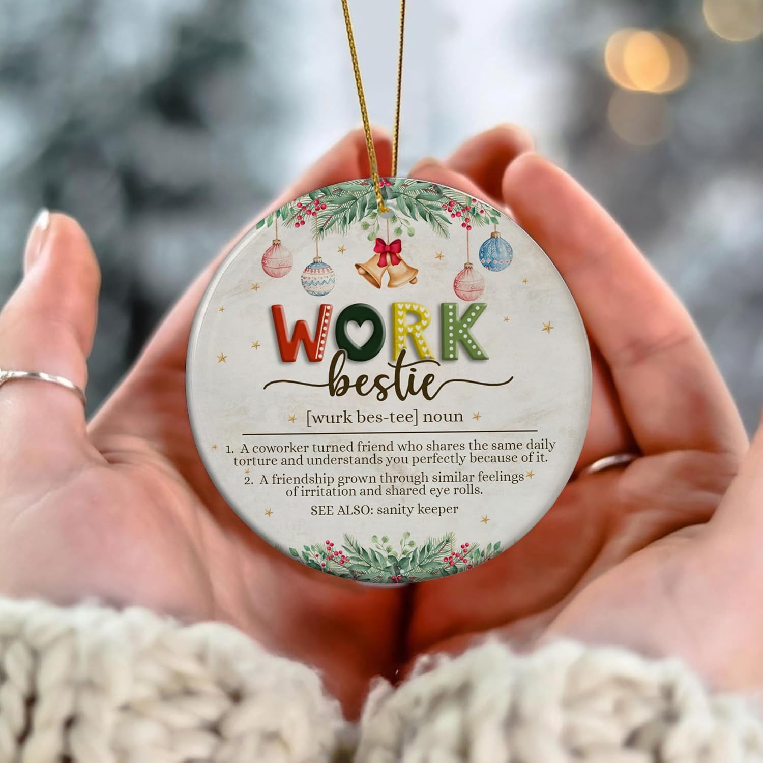 Work Bestie Ornament – Funny Coworker Gift for Women, Office Friendship Gift for Work Wife, Appreciation Christmas Ornament for Coworkers, Farewell Gifts for Leaving Coworkers, Friendship Ornament - Image 4