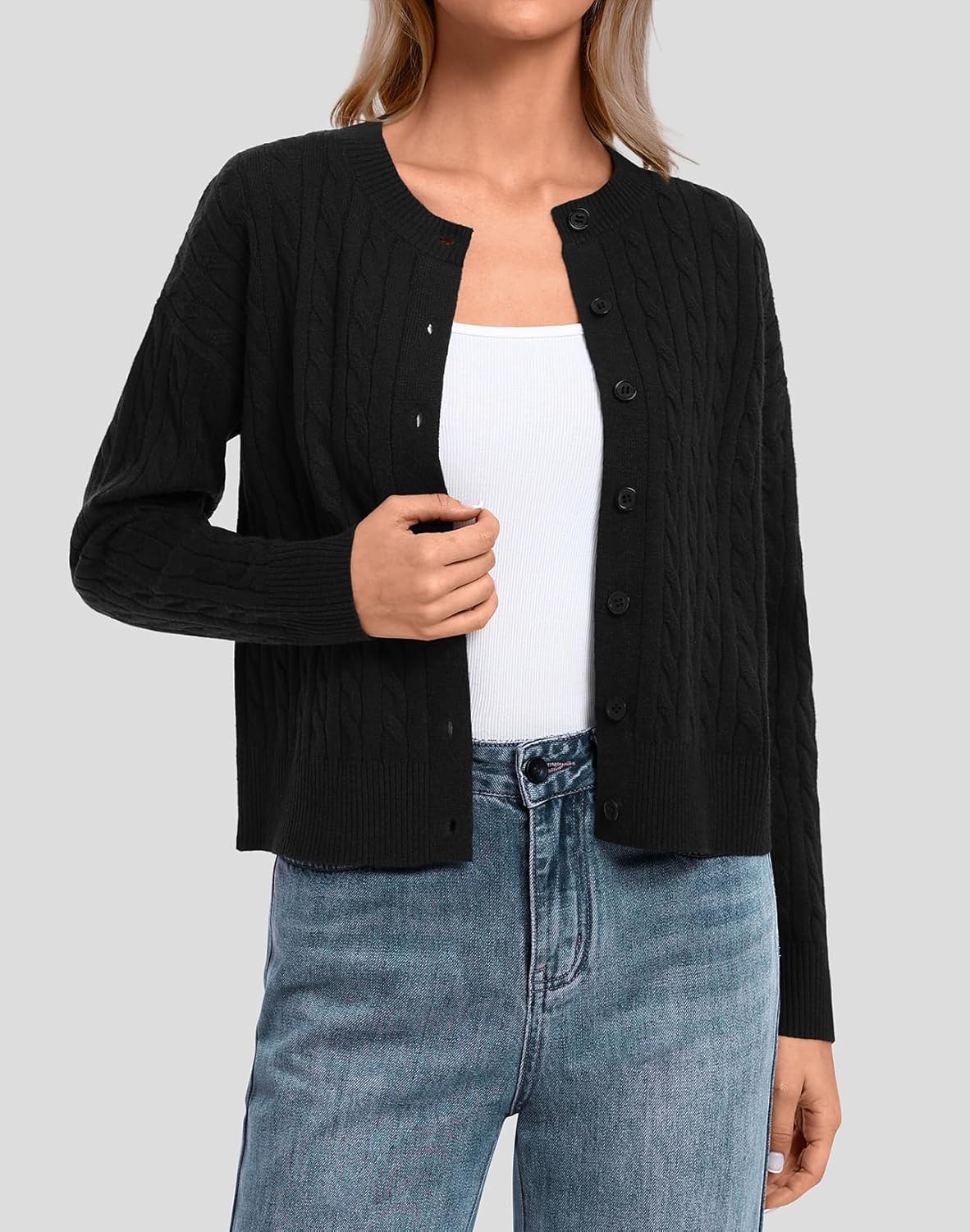 ATHMILE Cropped Cardigan Sweaters for Women Long Sleeve Button Up Cable Knit Lightweight Cardigan Spring Clothes 2026