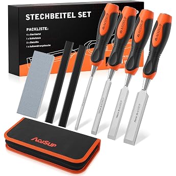 Professional Chisel Set for Wood Chisel Set Includes 4 x Beveling Chisels 6 mm 12 mm 19 mm 25 mm 2 x Carpenter's Pins 1 x Whetstone 1 x Storage Bag Wood Chisel Set for Beginners and Professionals