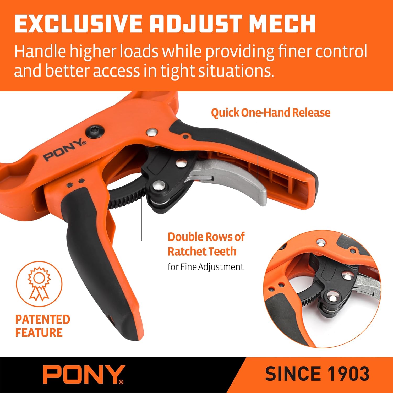PONY 4-Pack 2-Inch Quick-Release Ratcheting Wood Clamps for Woodworking, Professional Hand Clamps with Box-Joint Design, Ergonomic Handles, 60 LBS Clamping Force