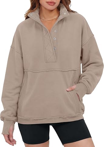 Gacaky Womens Oversized Sweatshirts Henley Neck Pullover Fall Outfits