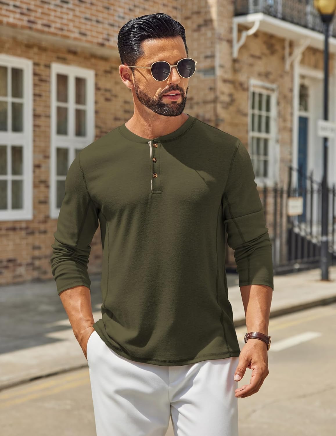 COOFANDY Men's Henley Shirts Long Sleeve Casual Maverick Slub Henley T-Shirts Lightweight Basic Tee - Image 8