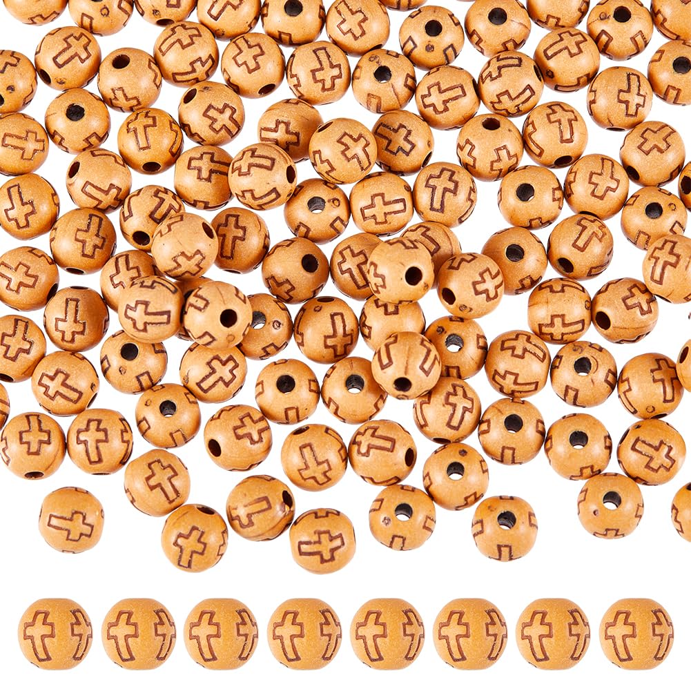 Perles rondes avec croix 8mm marron pour remplacer vos intercalaires de bijoux usés