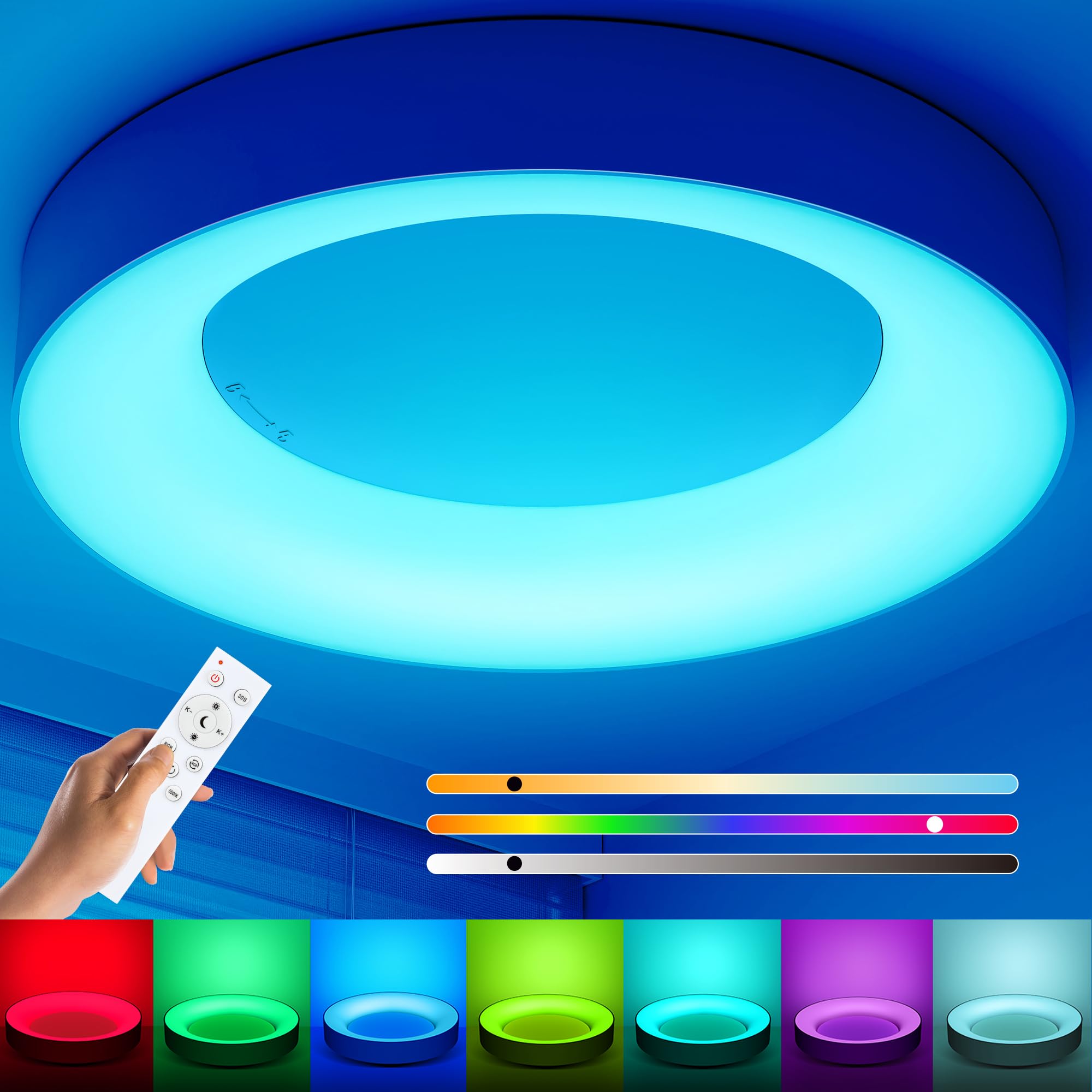 Matane Plafon Led Techo RGB Regulable 36W, Lampara con Mando a Distancia, Luz de Techo Colores 3000K-6500K 2400lm para Cocina Dormitorio Salon Habitacion Infantil Baño Redondo 40cm Blanco