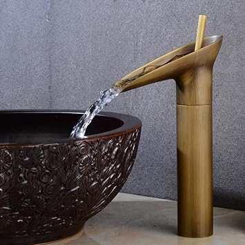 Antique Copper Basin Taps Waterfall Taps for Bathroom Sink Hot and Cold Single Hole Installation,high