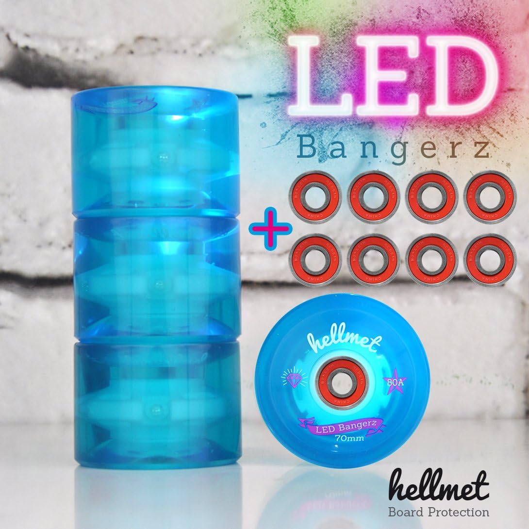 HELLMET LED Bangerz LED Longboard Wheels – Longboard wheels – New – Aqua Blue with High Speed Bearings
