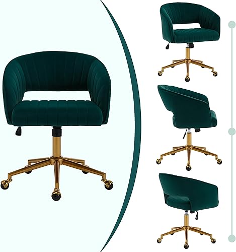 Miniatura 9 de Westice Sillas de escritorio de oficina en casa, moderna silla rodante de terciopelo, silla giratoria de altura ajustable con base de metal, silla