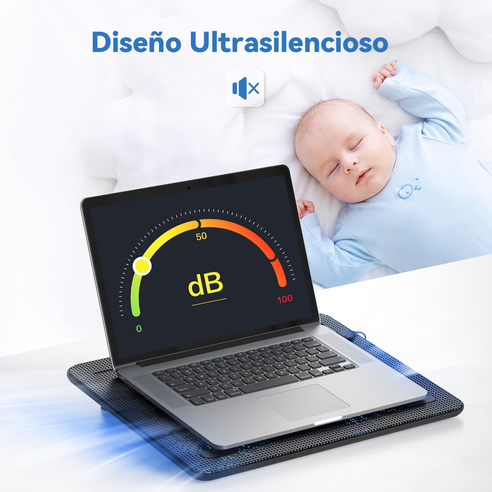 TeckNet Base Refrigeradora Portatil, Alimentado por USB, con 2 Puertos USB y Ventilador para Portátil, Incluye 3x118mm Ventiladores Silenciosos, Adecuado para Portátiles de 12-17 Pulgadas