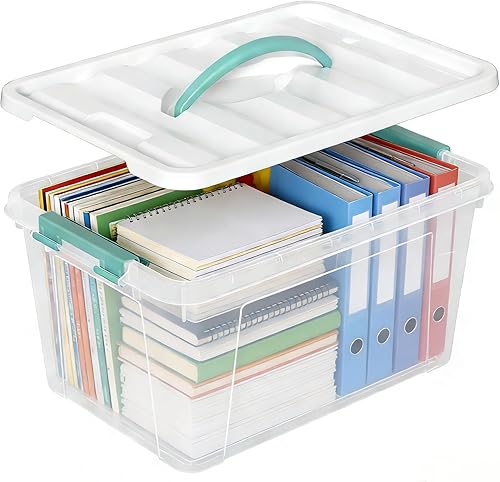 Miniatura 7 de Xyskin Contenedores de almacenamiento transparentes de 14 cuartos de galón con tapa y mango verde, caja de cierre de almacenamiento/contenedor