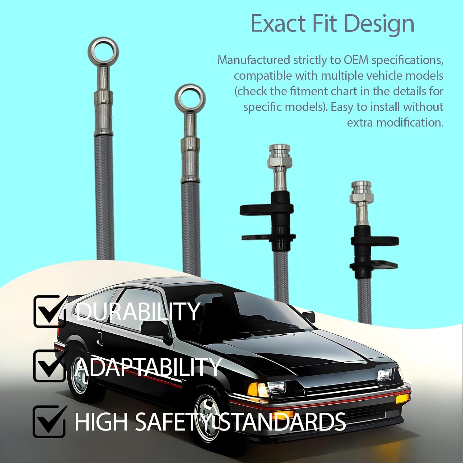Stainless Steel Brake Line Kit for 1988-1991 Hond CR-X/CRX ED8 ED9, Front & Rear Braided Brake Hoses (SILVER)
