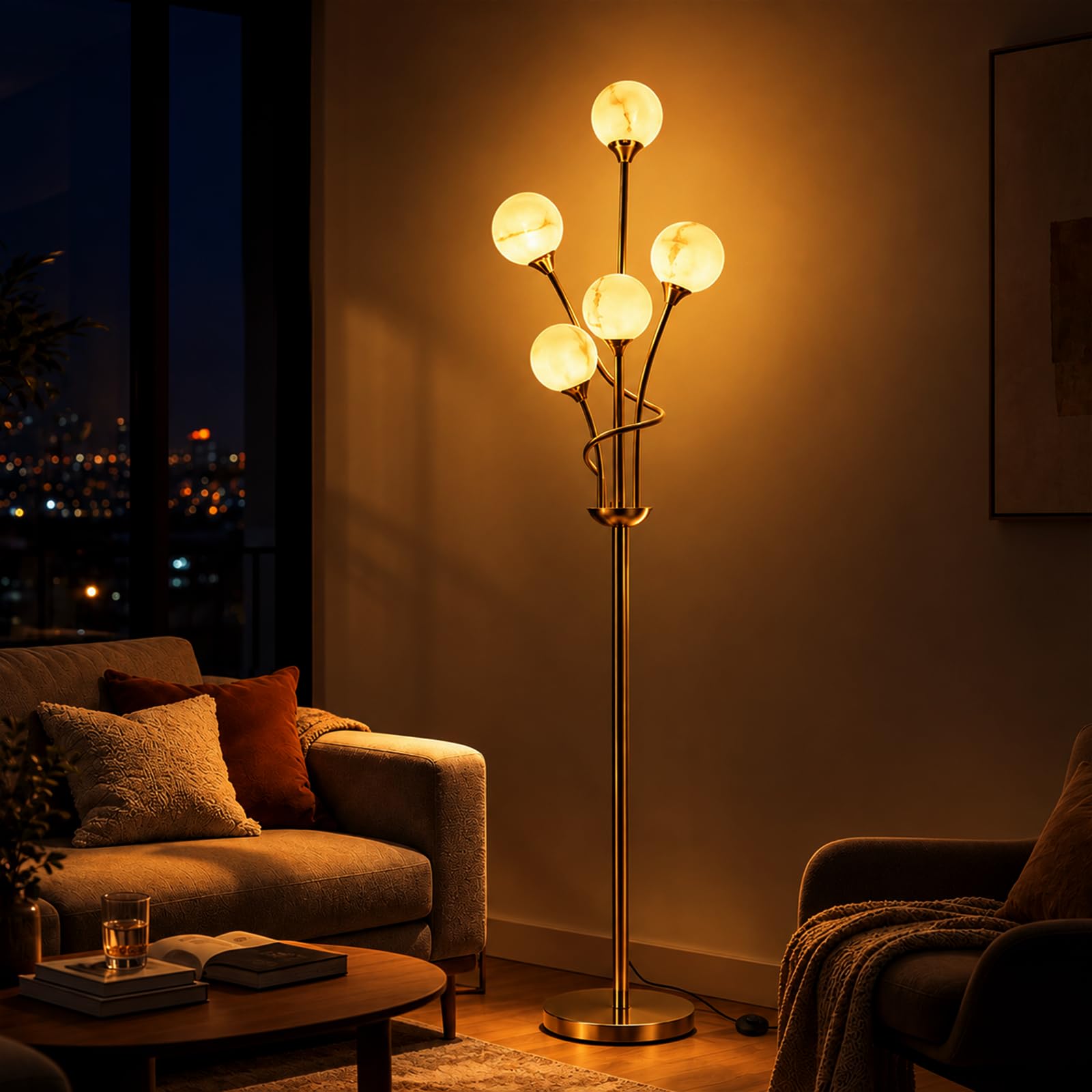 Vipnight Globe LED Floor Lamp, Tall Gold Standing Lamp, 5 Shades, Bedroom