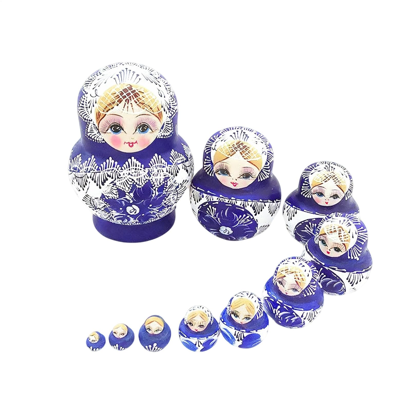 Muñecas Rusas para Adultos - 10 Piezas Madera Azul Y Porcelana Decoración De Escritorio | Muñecas Apilables Tradicionales | Para Niños, Adolescentes, Adultos, Coleccionistas, Cumpleaños, Fiestas,
