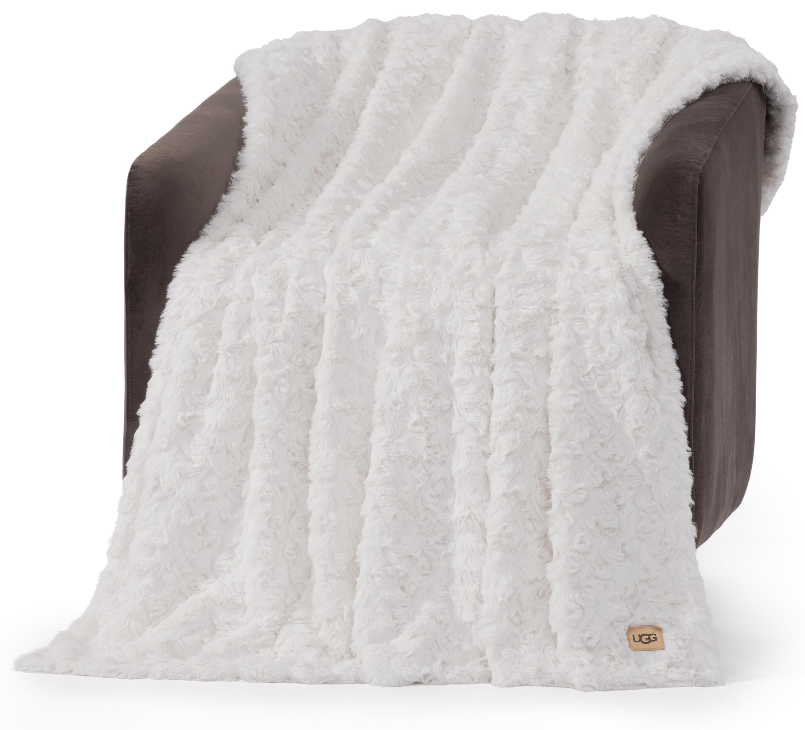UGG Adalee Faux Fur Throw Blanket for Couch, Cozy Soft Blanket for Bed or Chair, Giftable Fluffy Throw, Machine Washable, Luxury Spring Home Decor, 50-inch x 70-inch, Natural White