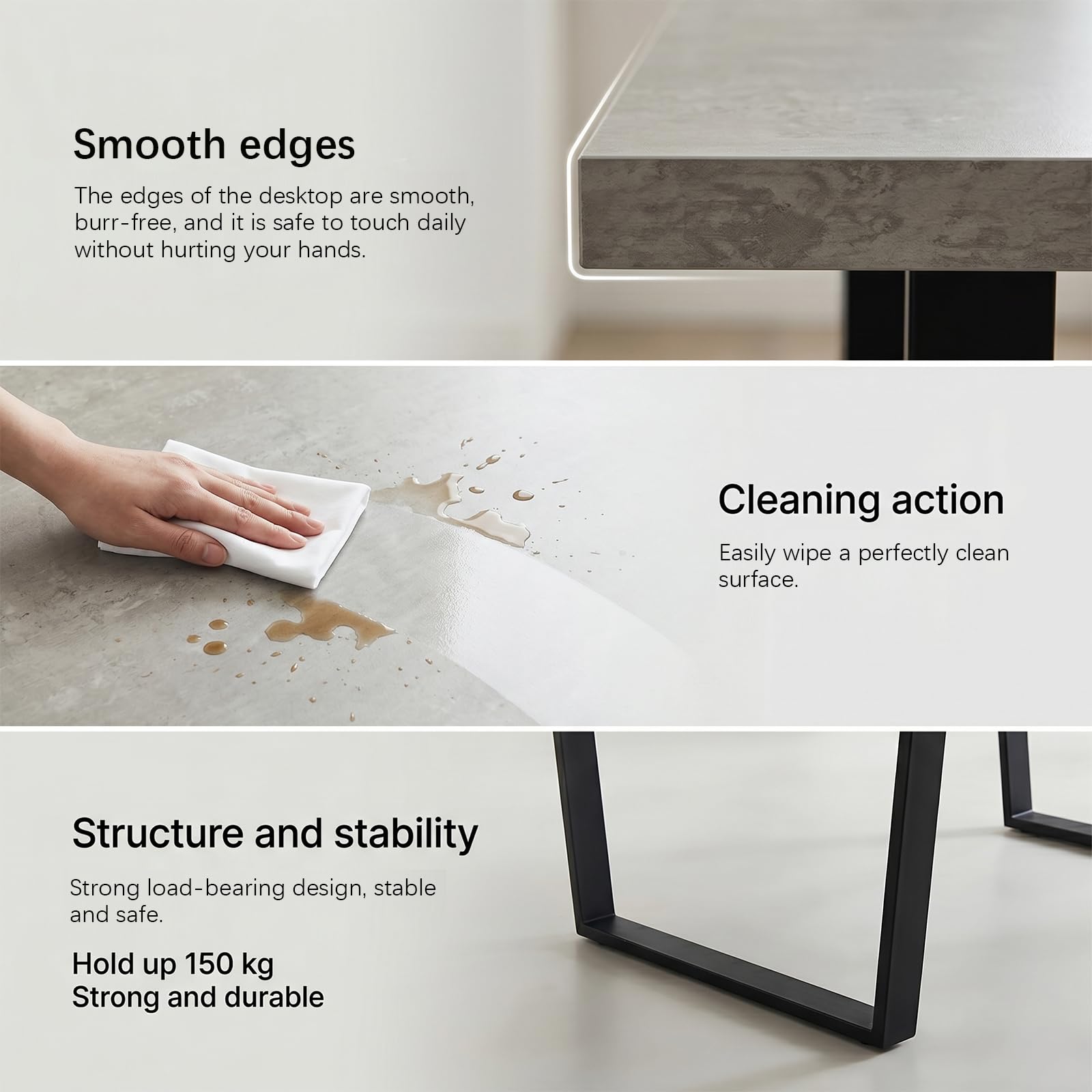 JIEXI Esstisch, 110 cm, Grauer Küchentisch mit Schwarzen Metallbeinen, Moderner MDF Esstisch für 4-6 Personen, Platzsparend, für Küchen, Wohnzimmer, Büro (JA7054-110 cm, 1 Esstisch-110 cm)