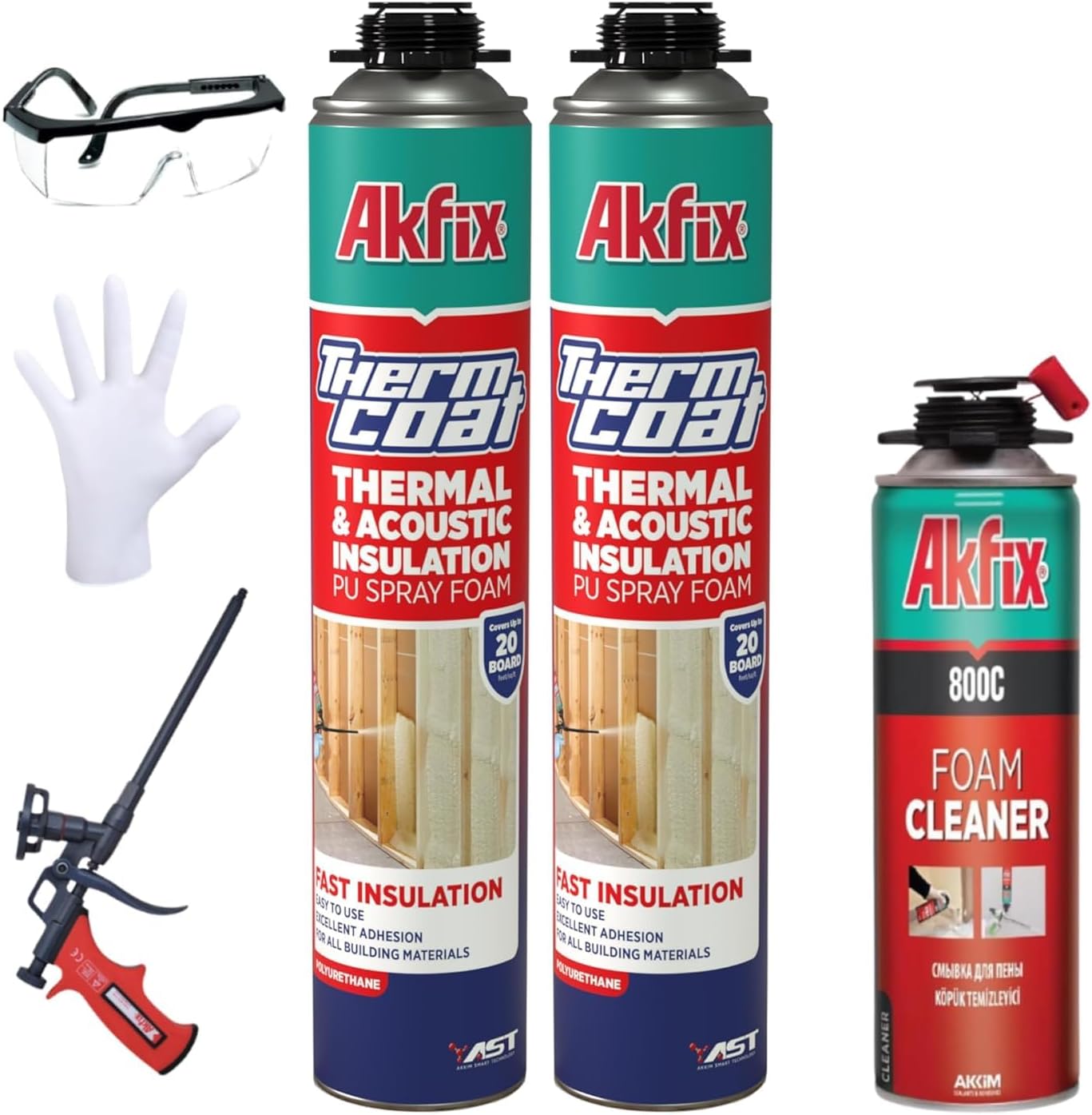 kfix Thermcoat Spray Foam Insulation Kit (40 Board Feet) - Wall & Attic Insulation Foam Spray, Polyurethane Expanding Foam, Closed Cell Spray Foam Insulation Kit, Gun&Cleaner Included | 2 Pack Set