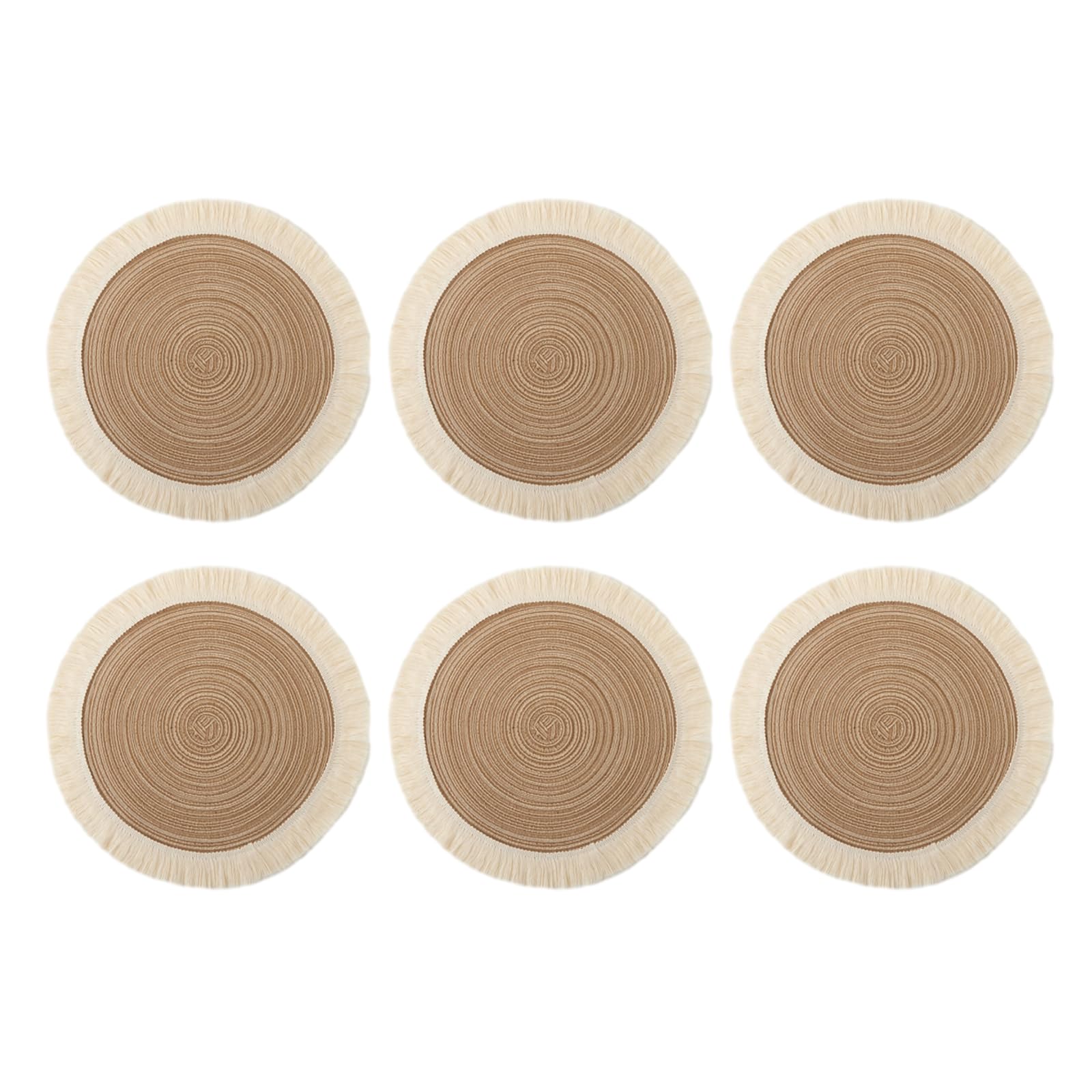 Tsophreniq Coffee Color 6Pcs Round Tassels Placemats Heat Resistance Table Mat Dining Table Mat Placemats For Kitchens Party Dining Round Tassels