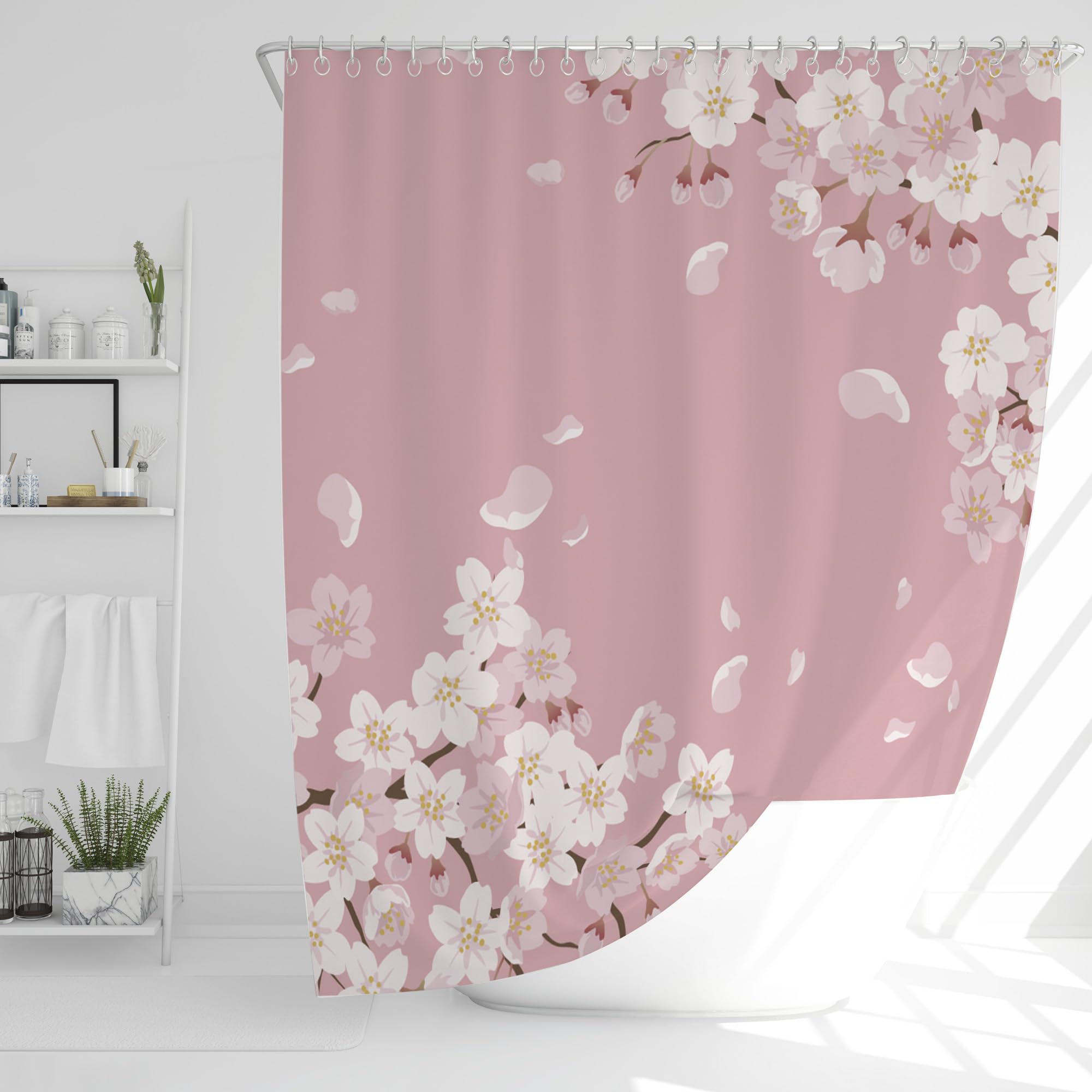 JJ PRIME - Cortina de Ducha Rosa Cortina de Ducha Antimoho 180x180cm | Cortina de ducha japonesa rosa | Cortinas de ducha de baño resistentes al moho | Cortina de ducha para cuarto húmedo (flor de cer