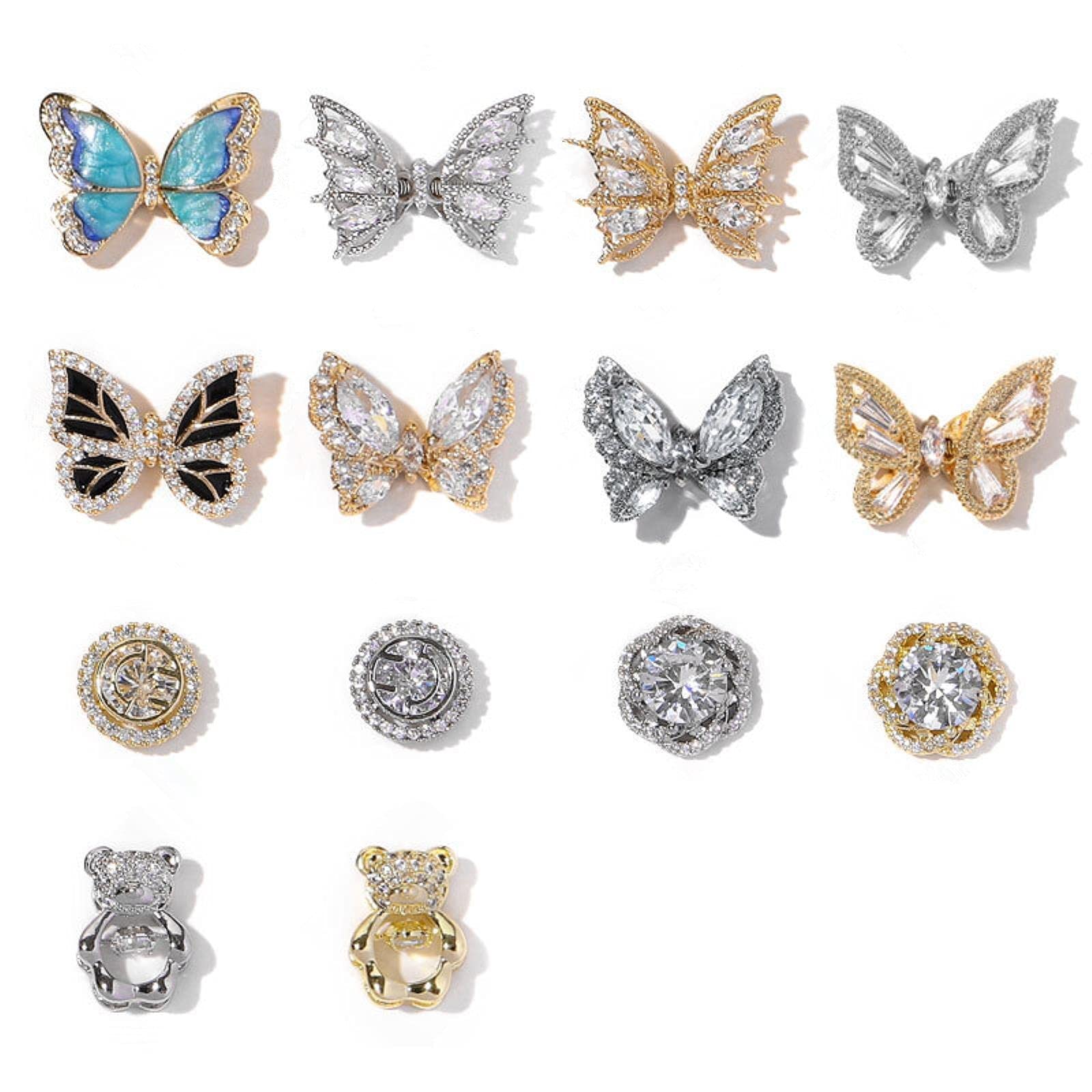 Bijoux de manucure papillon 3D et strass cristal décoratifs