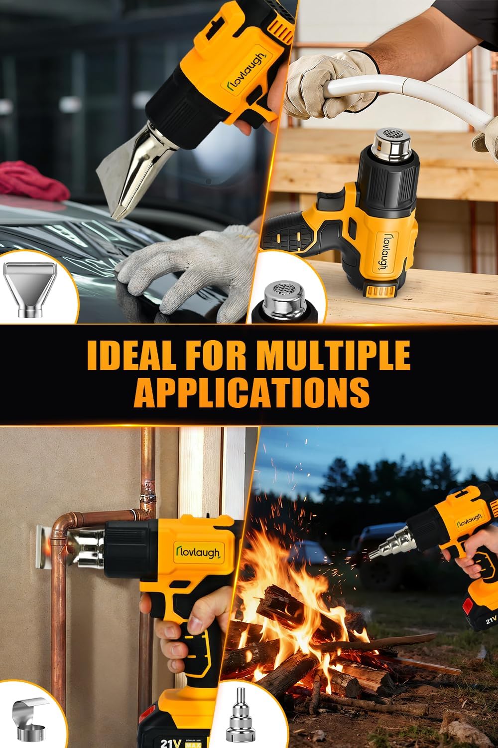 Cordless Heat Gun, Same as DCE530B (990°F, 42min Runtime, LED), Includes Two 2.0Ah Batteries, Flat & Hook Nozzles – Best Budget Choice, Others Bare Tool Only