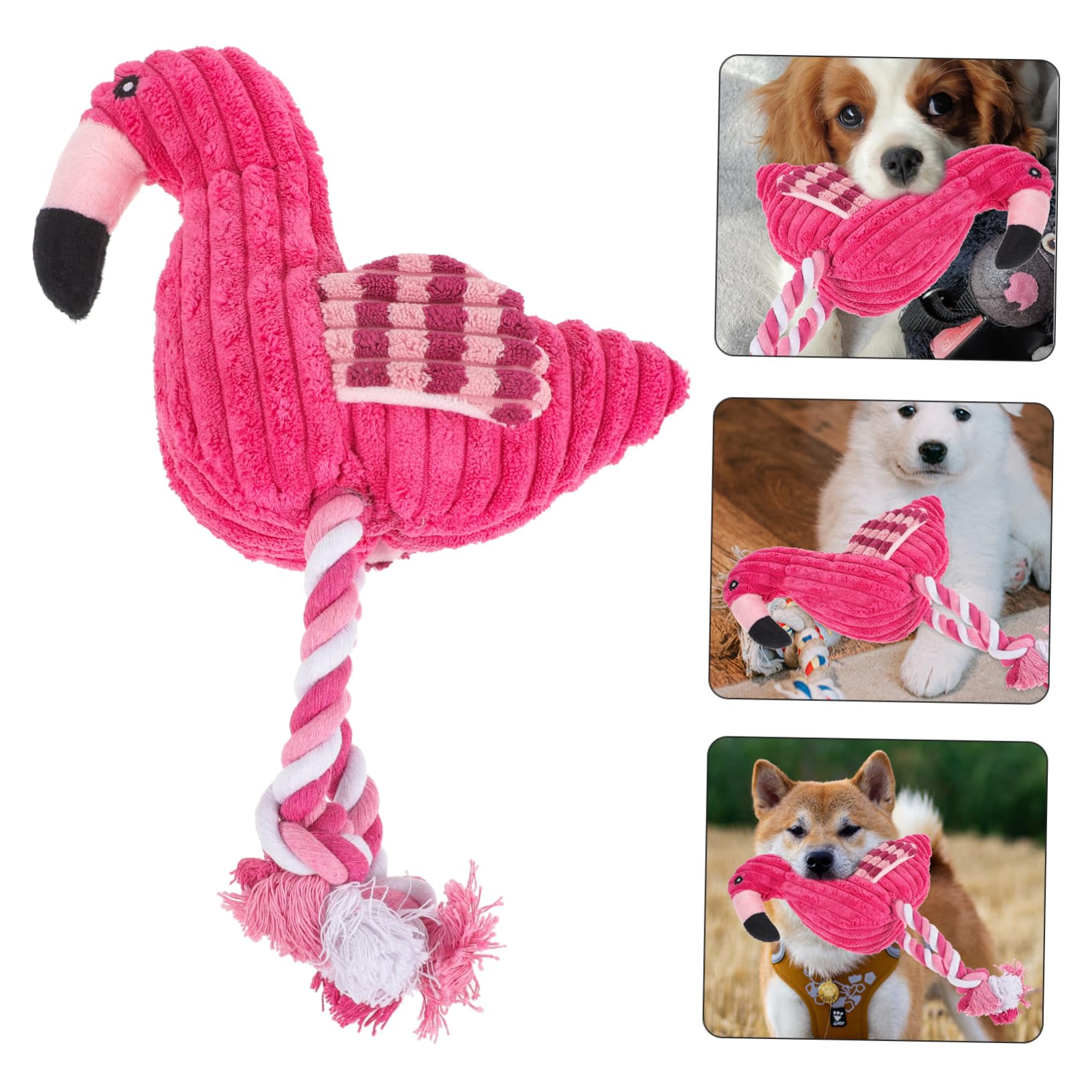 COLLBATH 3-teiliges Plüsch-Flamingo-Spielzeug Mit Quietschseil Robustes Hunde- Und Katzenspielzeug Ohne Füllung Interaktives Haustierspielzeug Für Das Spielen Im Innenbereich