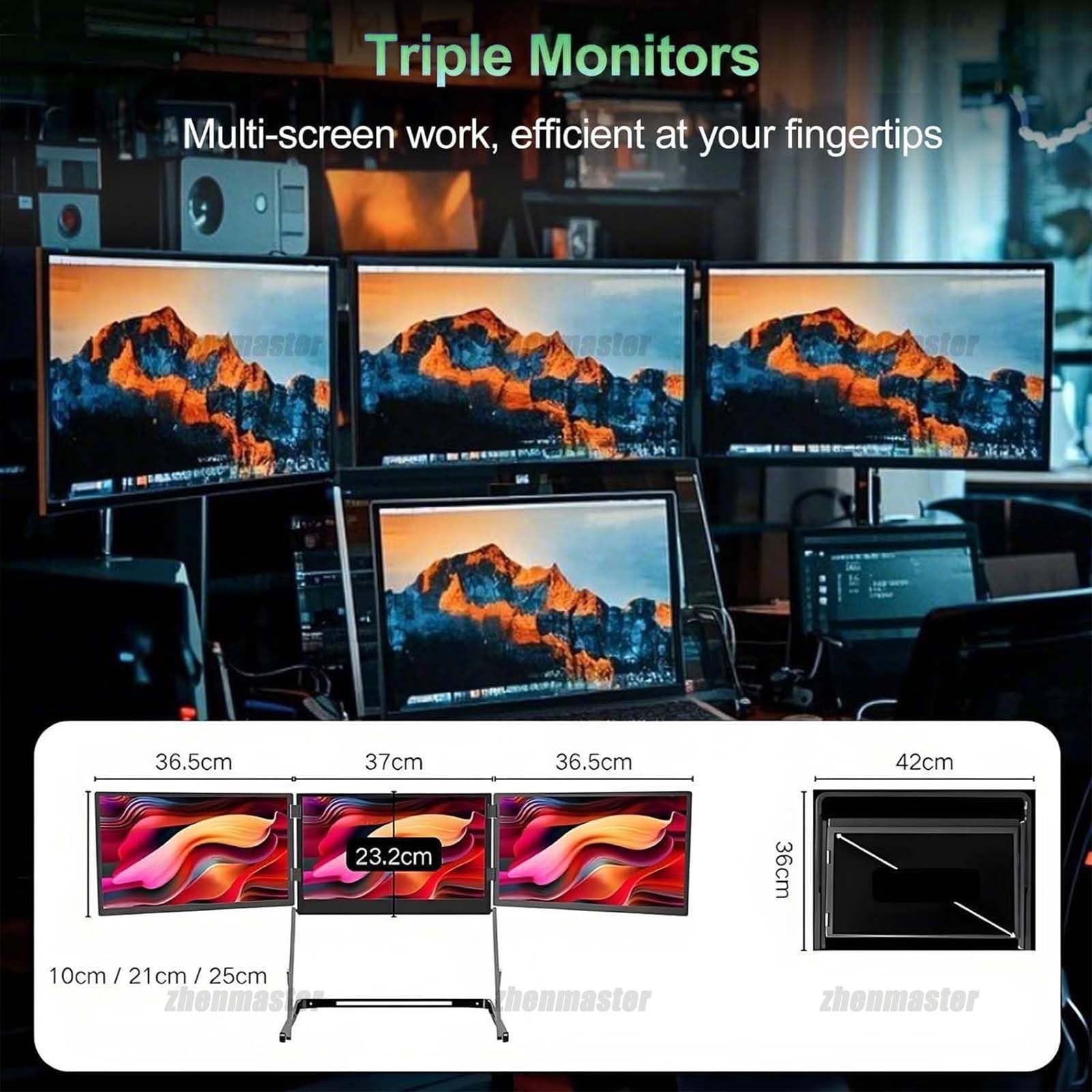 Estensore Monitor Triplo Portatile Da 15,6”, Estensore Monitor Triplo 1080P FHD Per Laptop, Monitor Portatile Per Notebook Con Rotazione A 360° E Angoli Di Visuale Regolabili
