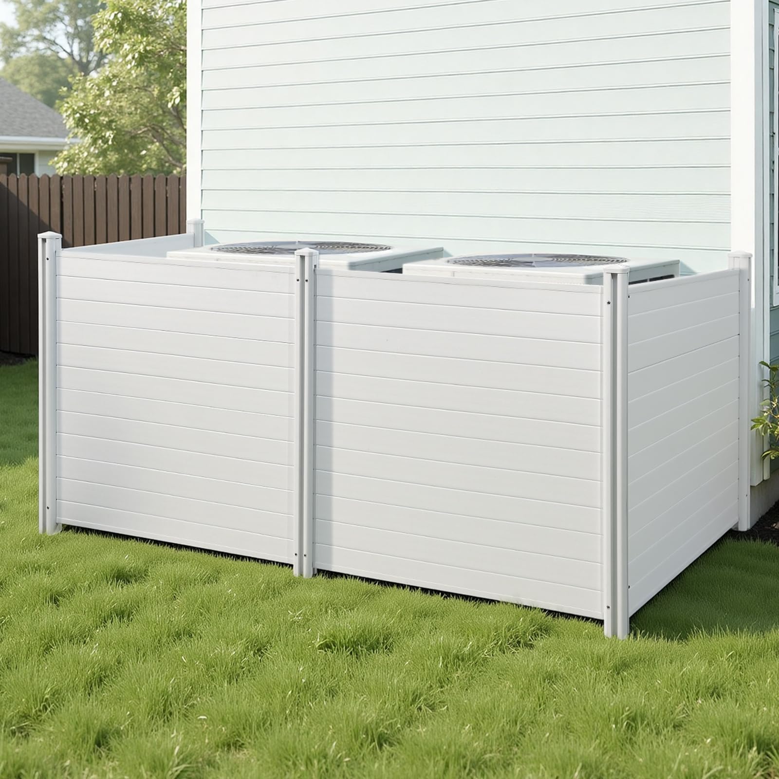 VEVOR Panel de Protección Exterior 127x127 cm Kit de Valla de Jardín Horizontal 4 Paneles de Privacidad con Estacas de Metal, Accesorios para Suelos Blandos, Aire Acondicionado Oculto, Botes de Basura