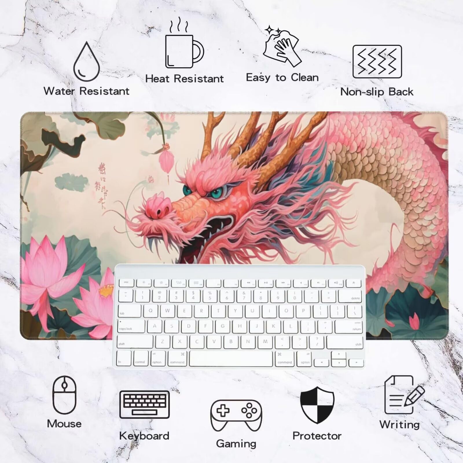 Alfombrilla Ratón Rosa Alfombrilla Ratón XXL 1600 x 800 mm, Rosa Mouse Pad Gaming con Bordes Cosidos, Impermeable Mousepad Base de Goma Antideslizante Duradera, Mouse Pad para Oficina Accesorios Q352