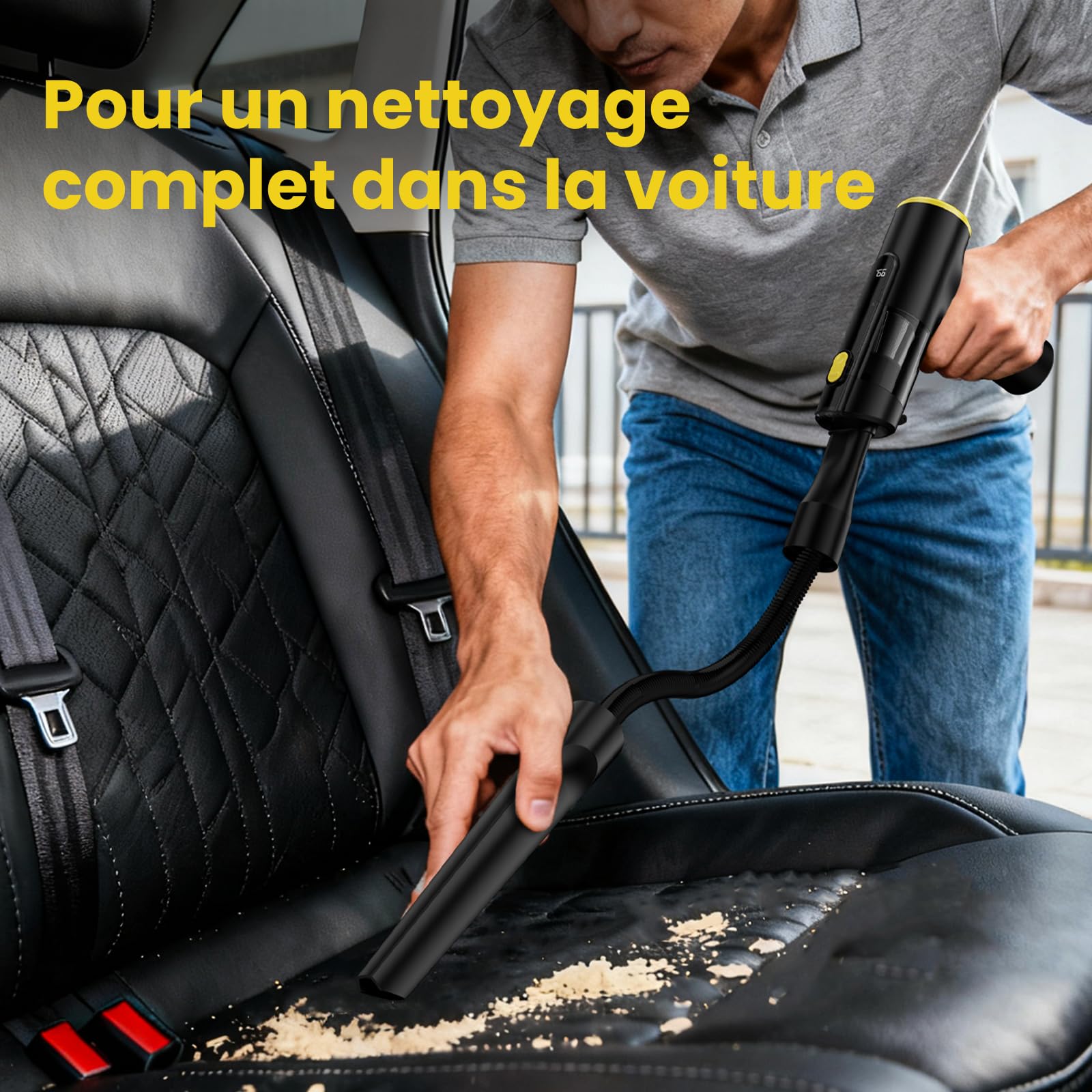 Aspirateur à Main V5 7-en-1, Aspirateur Voiture 28000PA Puissant, Écran LED, LED Lumière, 60 Min Autonomie, Grande Batterie, pour Voiture, Maison, Canapé et Poils d'animaux