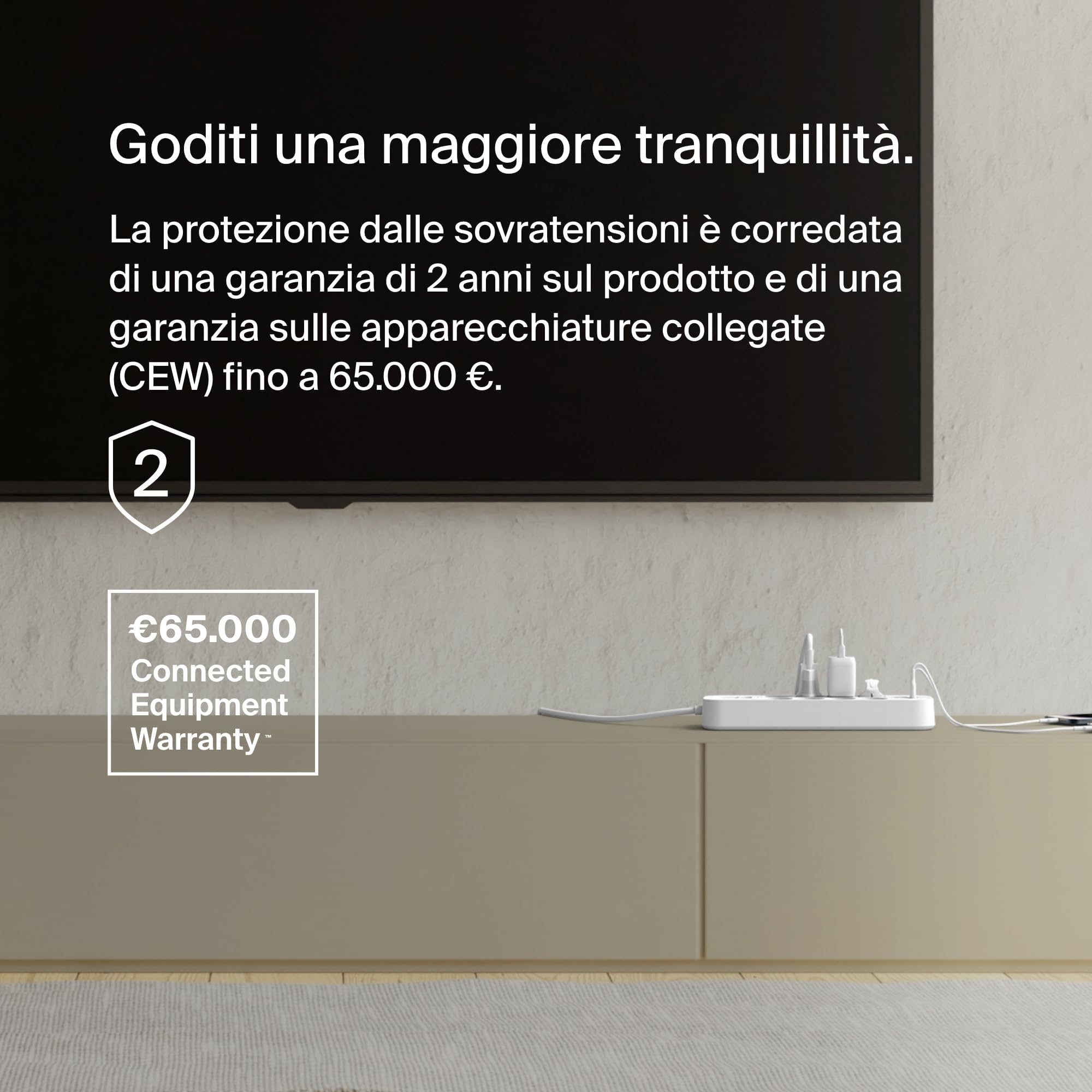 Belkin Multipresa montabile a parete con 8 prese CA protette, cavo di alimentazione da 2 m, LED di stato, porte USB-C e USB-A, ricarica rapida USB-C PD, ciabatta elettrica con protezione fino a 900 J